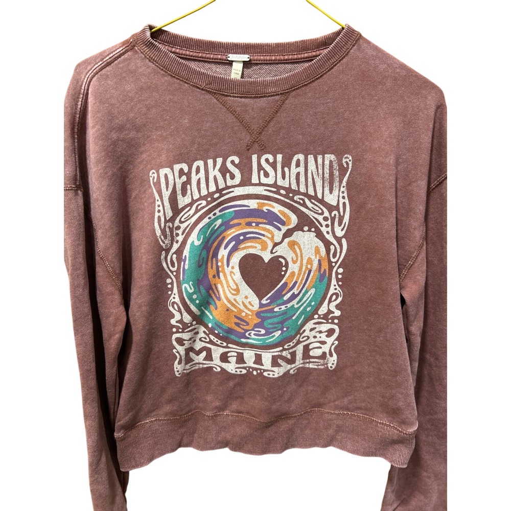 Techstyles Peaks Island Maine Graphic Sweatshirt Mauve Mineral Wash Medium‎